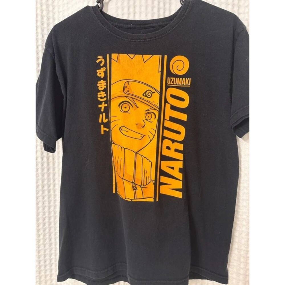 Official Naruto Shippuden Black Graphic T-Shirt Uzumaki Character Panel Size XL